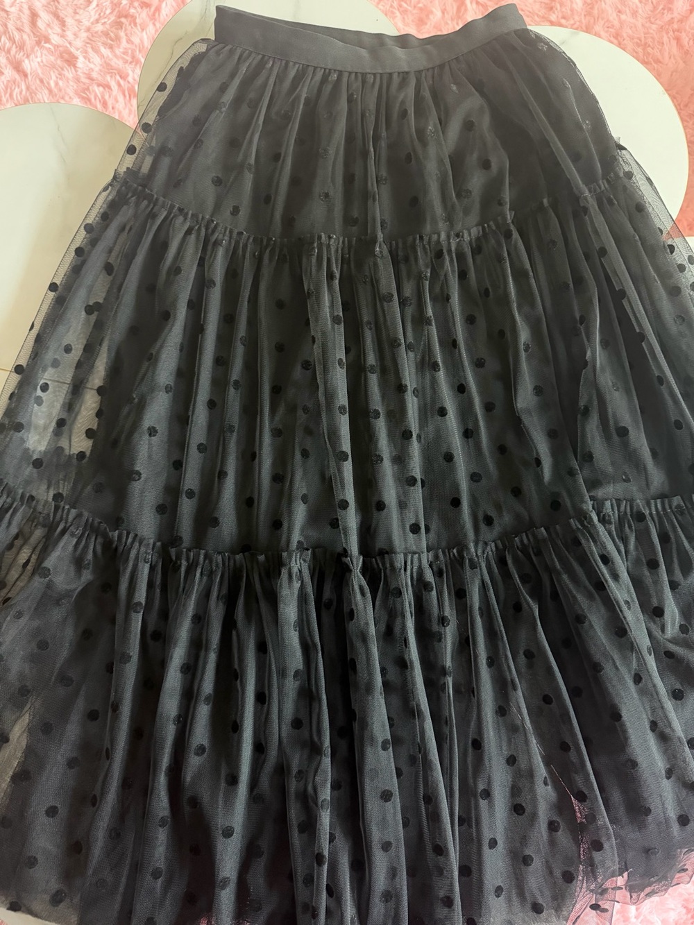 Amber Sky Women's Black‎ Polka Dot Tiered Tulle A-Line Skirt